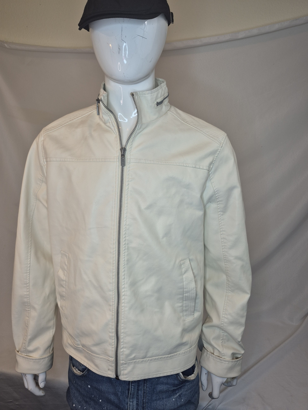 Men's Cream Zip-Up Bomber Jacket